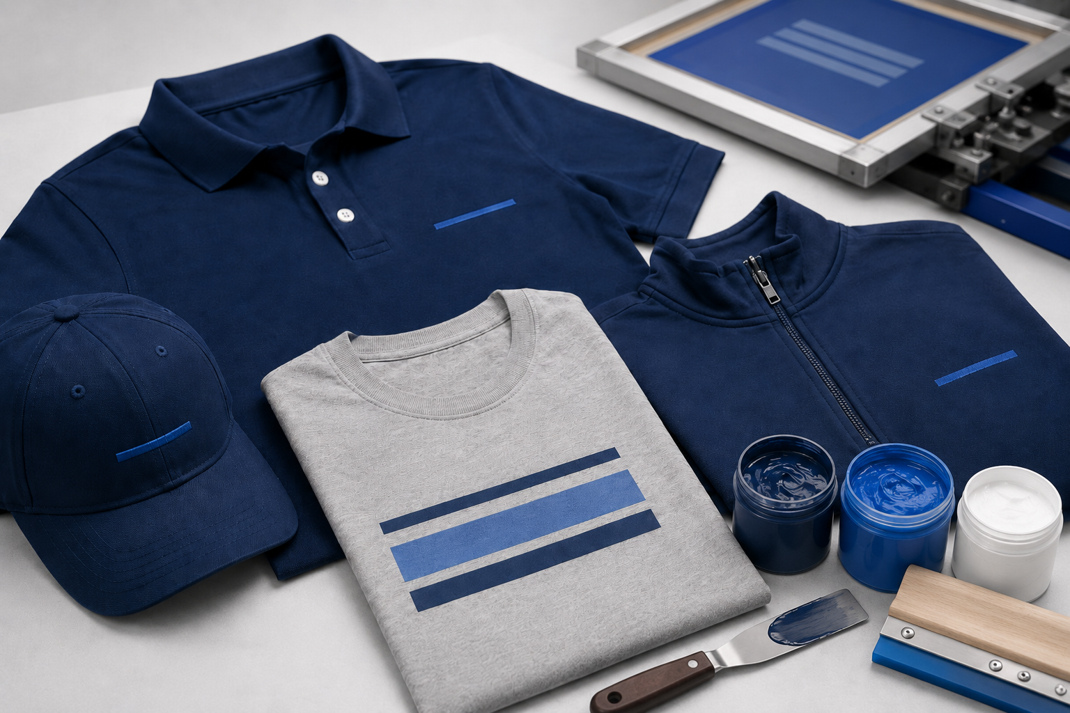 Custom branded apparel and screen printing equipment